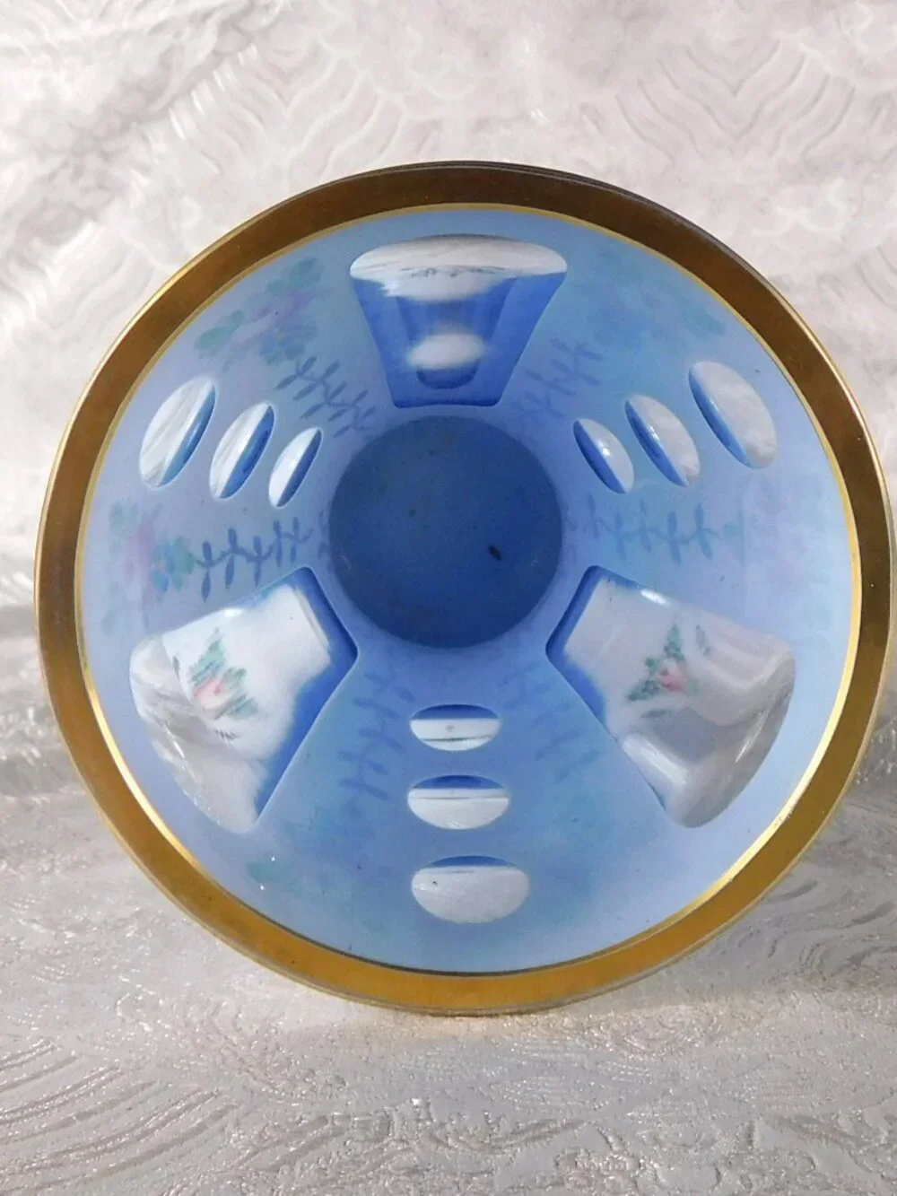 White over Blue Glass Cut to Clear Vase # 27379